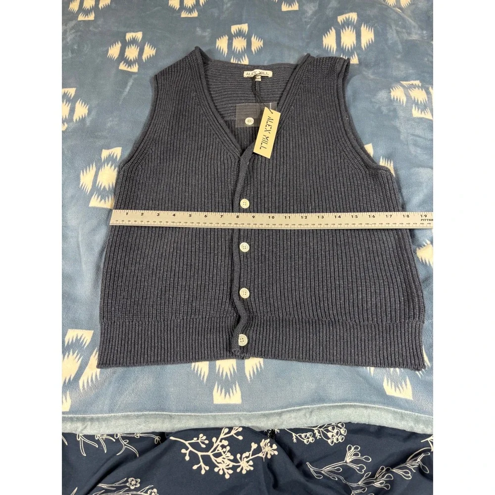 Alex Mill Women Blue Ribbed V-Neck Button Front Cardigan Sweater Vest Large NWT
